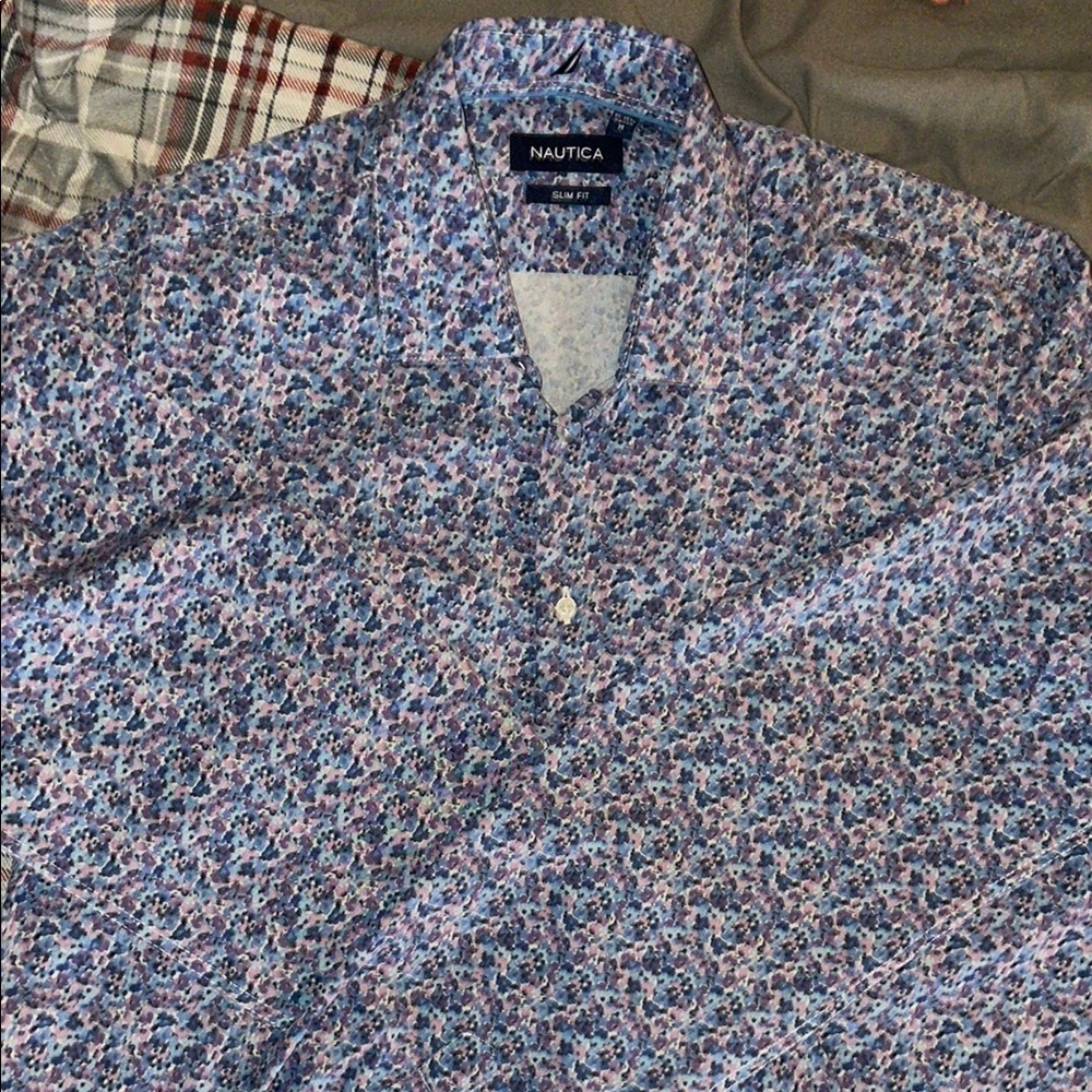 Nautica Men's Blue Floral Shirt